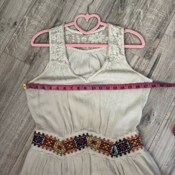 Free people dress Aztec embroidered embroidery cream white boho hippie flowy - Picture 6 of 13